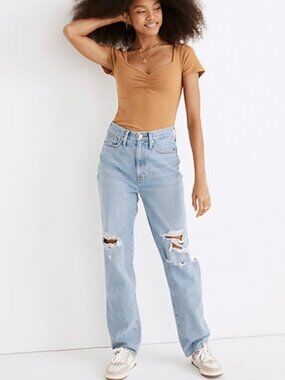 Madewell Baggy Straight Jeans Ripped Edition Size 23P